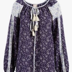 Self Esteem Navy Ditsy Floral Tassel‎ Swing Top, M